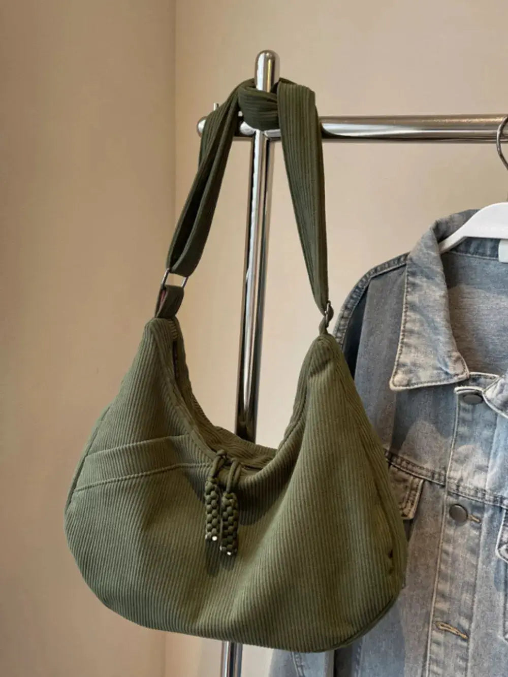 Ribbed Adjustable Strap Shoulder Bag by Trendsi