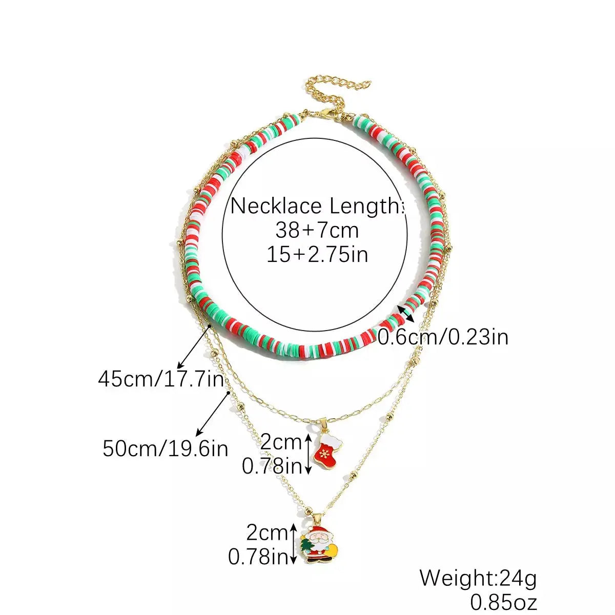 Colorful Christmas Charm Layered Necklace by Trendsi