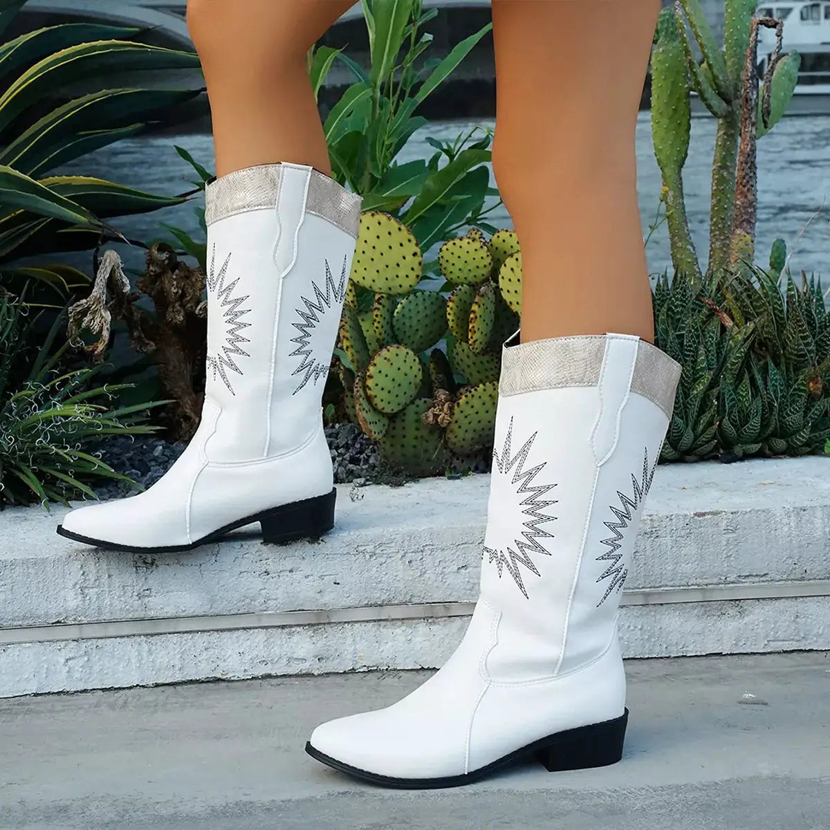 Point Toe Block Heels Boots by Trendsi