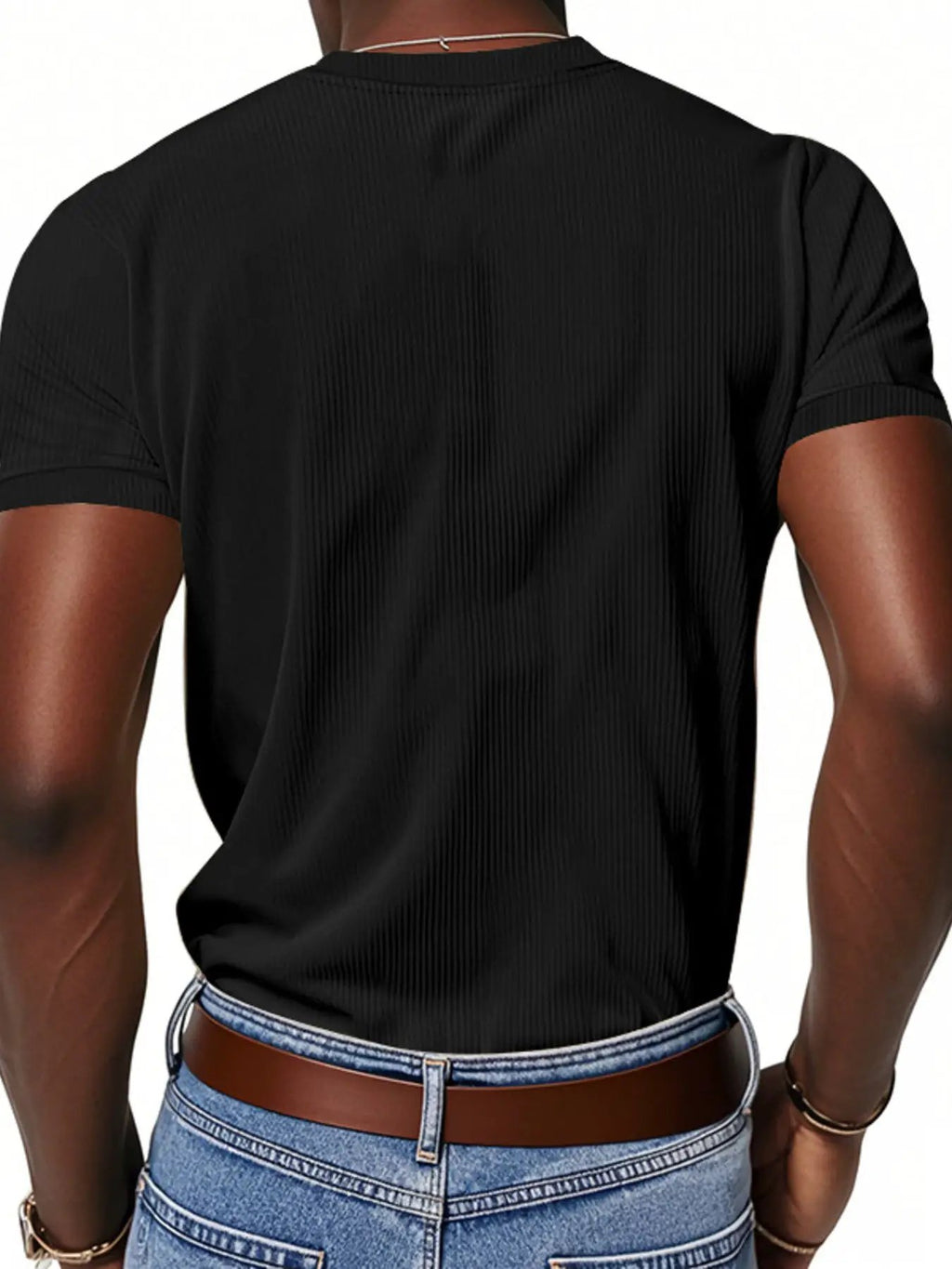 Men's Full Size Ribbed V-Neck T-Shirt Plus Size by Trendsi