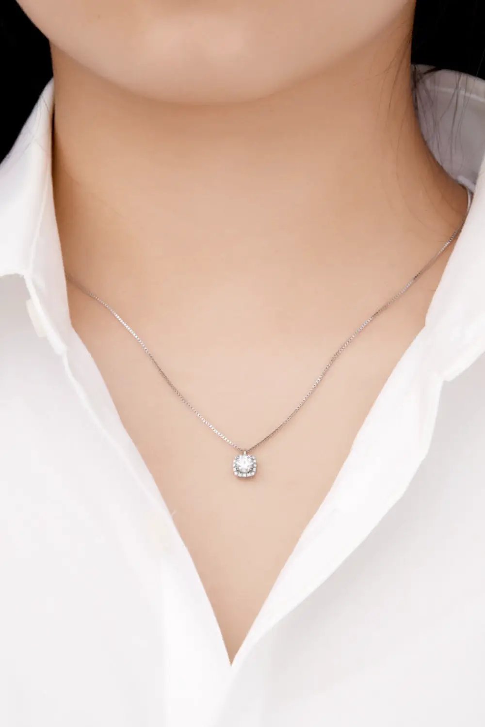 Moissanite Pendant Platinum-Plated Necklace by Trendsi