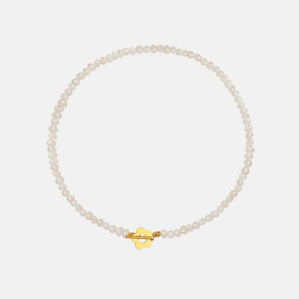 Titanium Steel Pearl Flower Necklace by Trendsi