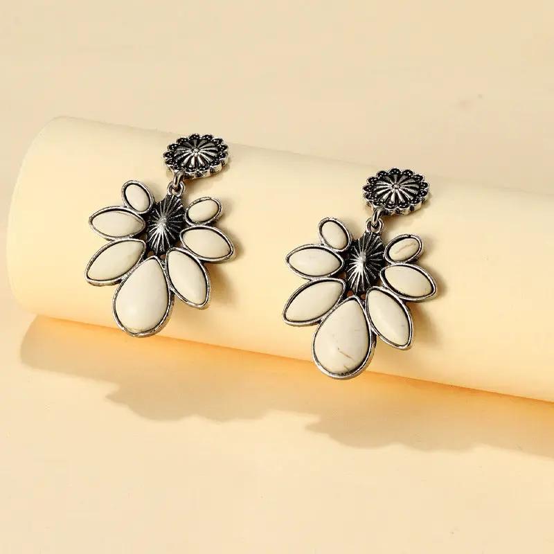Artificial Turquoise Flower Earrings by Trendsi