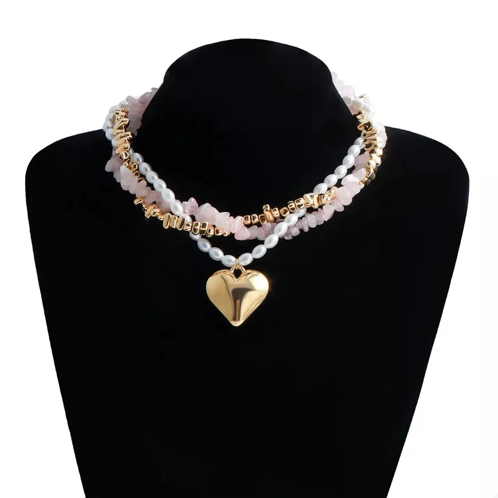 Three-Layered Heart Pendant Necklace by Trendsi