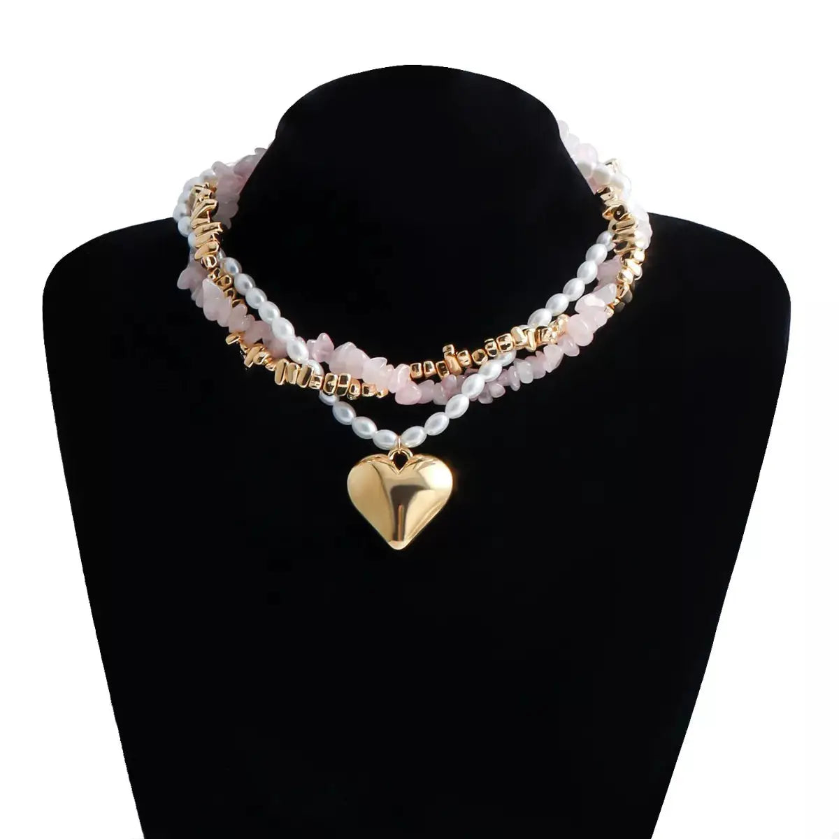 Three-Layered Heart Pendant Necklace by Trendsi