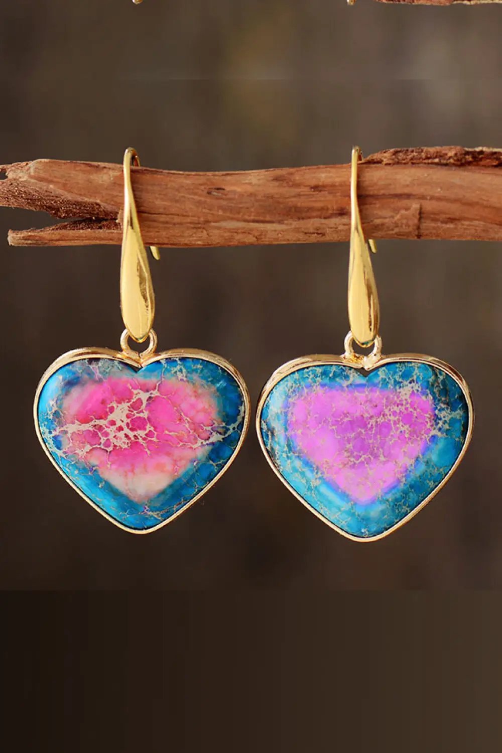 Natural Stone Heart Drop Earrings by Trendsi