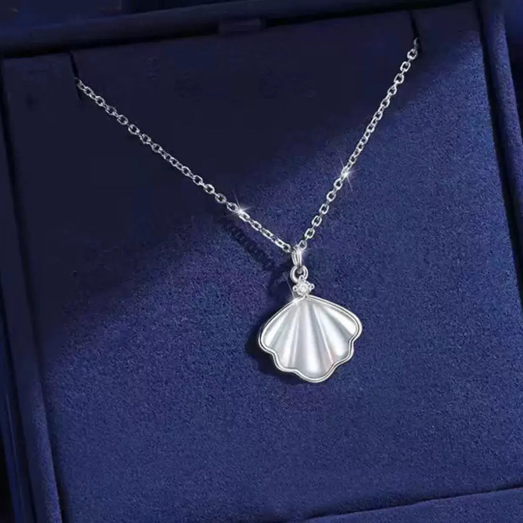925 Sterling Silver Zircon Shell Necklace by Trendsi