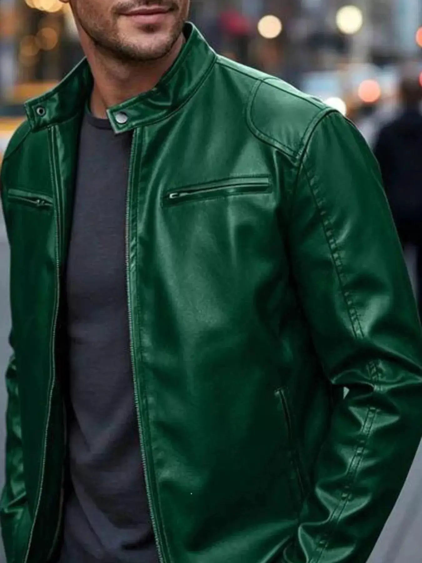 Men's Full Size Faux Leather Bomber Jacket with Zipper Pockets Plus Size by Trendsi