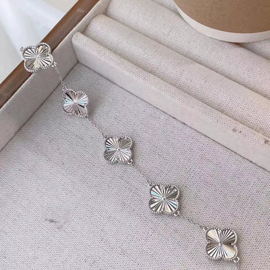 925 Sterling Silver Chain Four Leaf Clover Bracelet by Trendsi