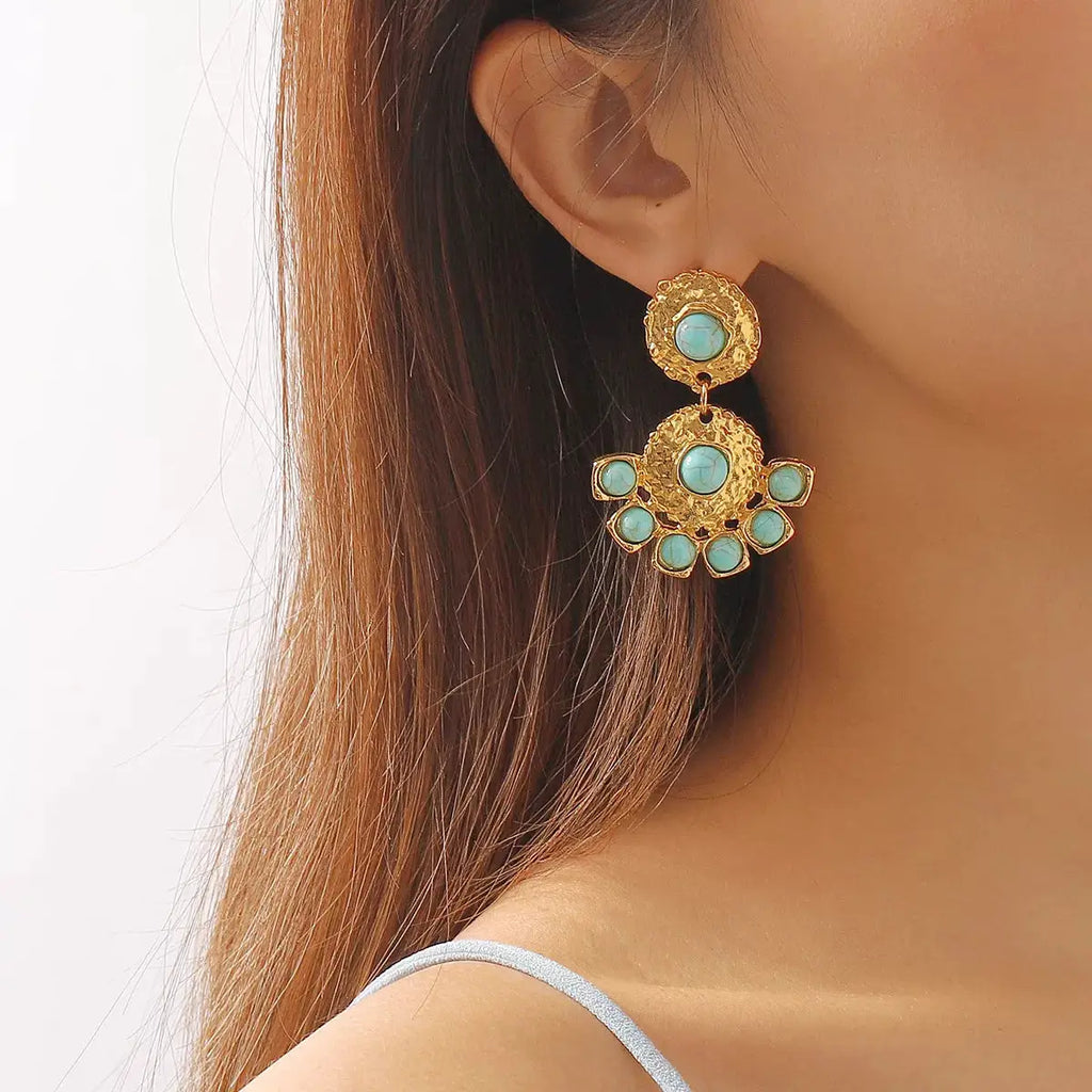 18K Gold-Plated Turquoise Dangle Earrings by Trendsi