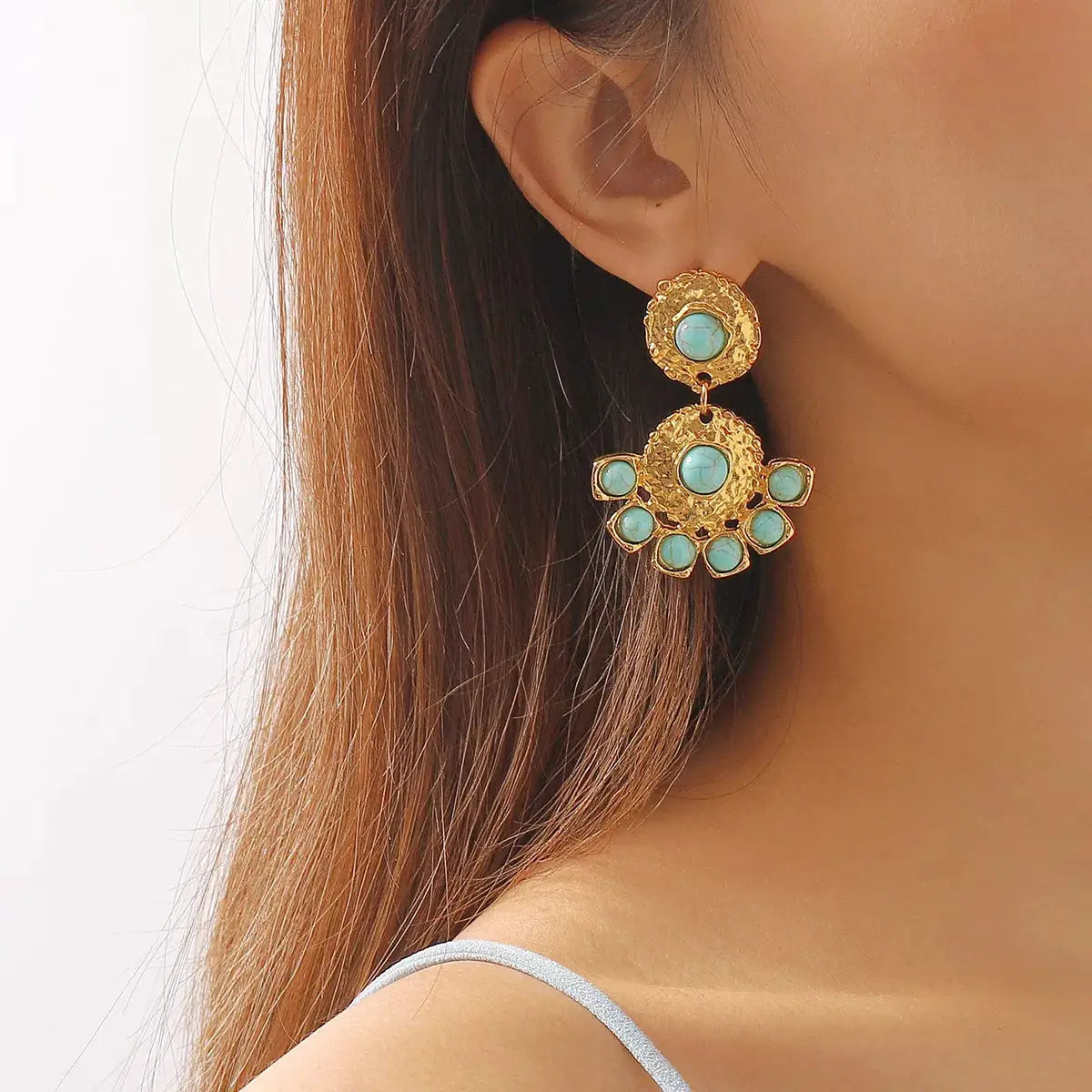 18K Gold-Plated Turquoise Dangle Earrings by Trendsi