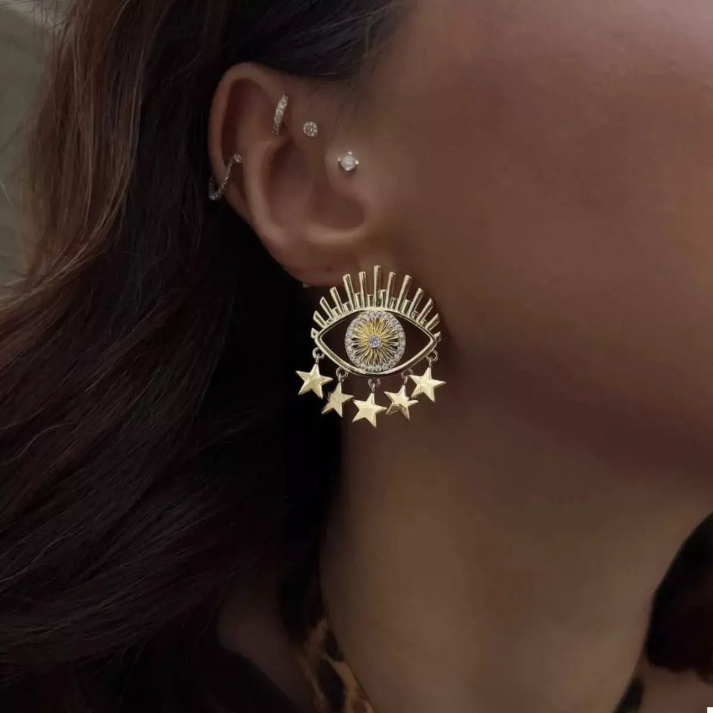 18K Gold-Plated Evil Eye Star Earrings by Trendsi