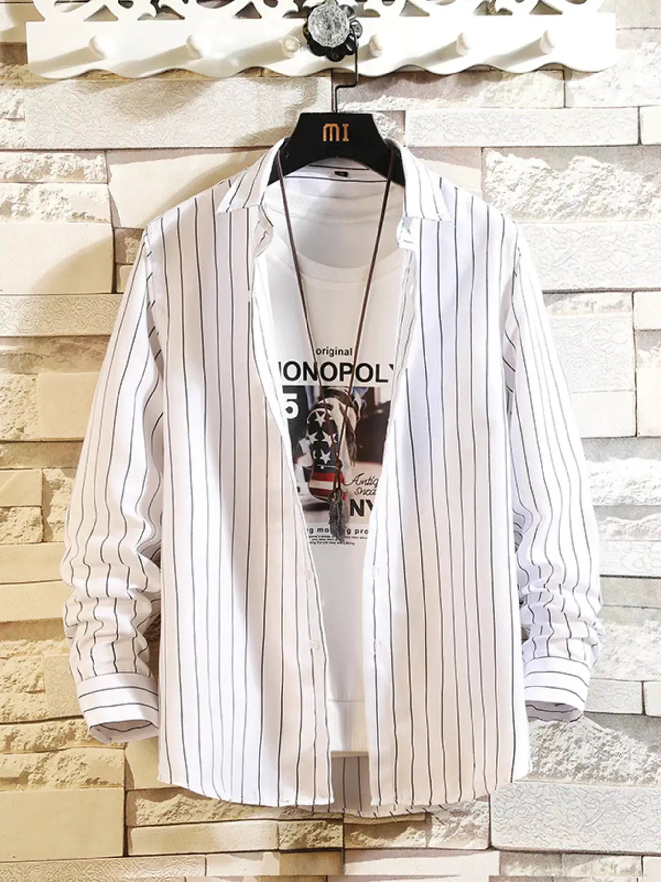 Men's Plus Size Striped Button Up Casual Shirt by Trendsi
