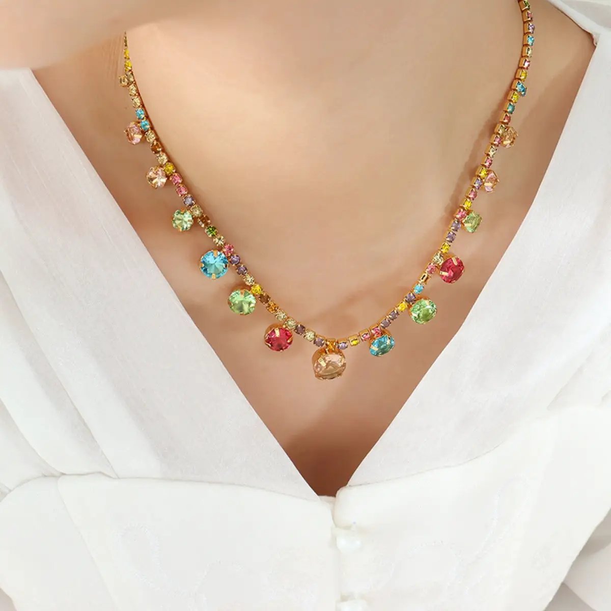 Crystal Copper Chain Necklace by Trendsi