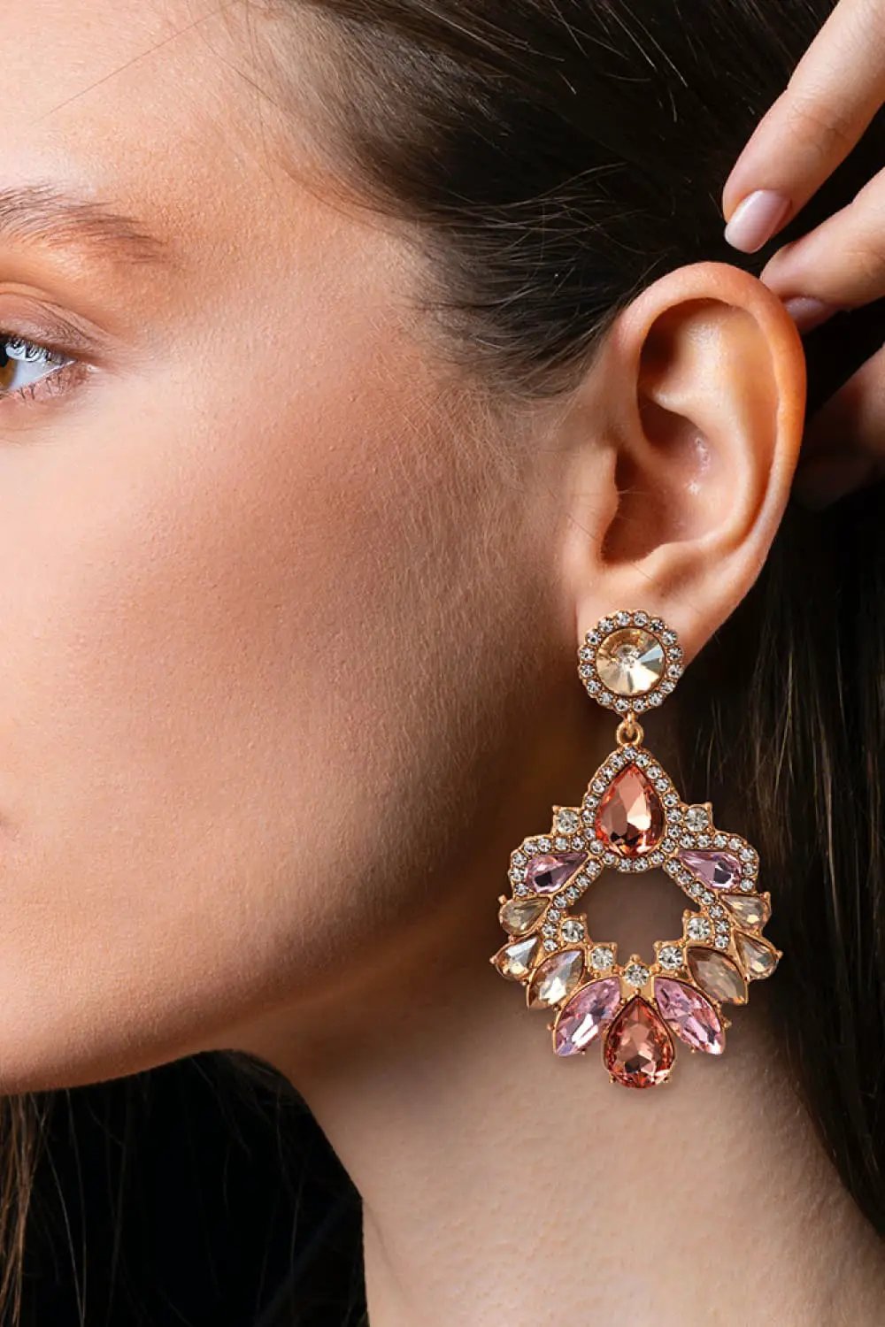 Zinc Alloy Frame Glass Stone Dangle Earrings by Trendsi
