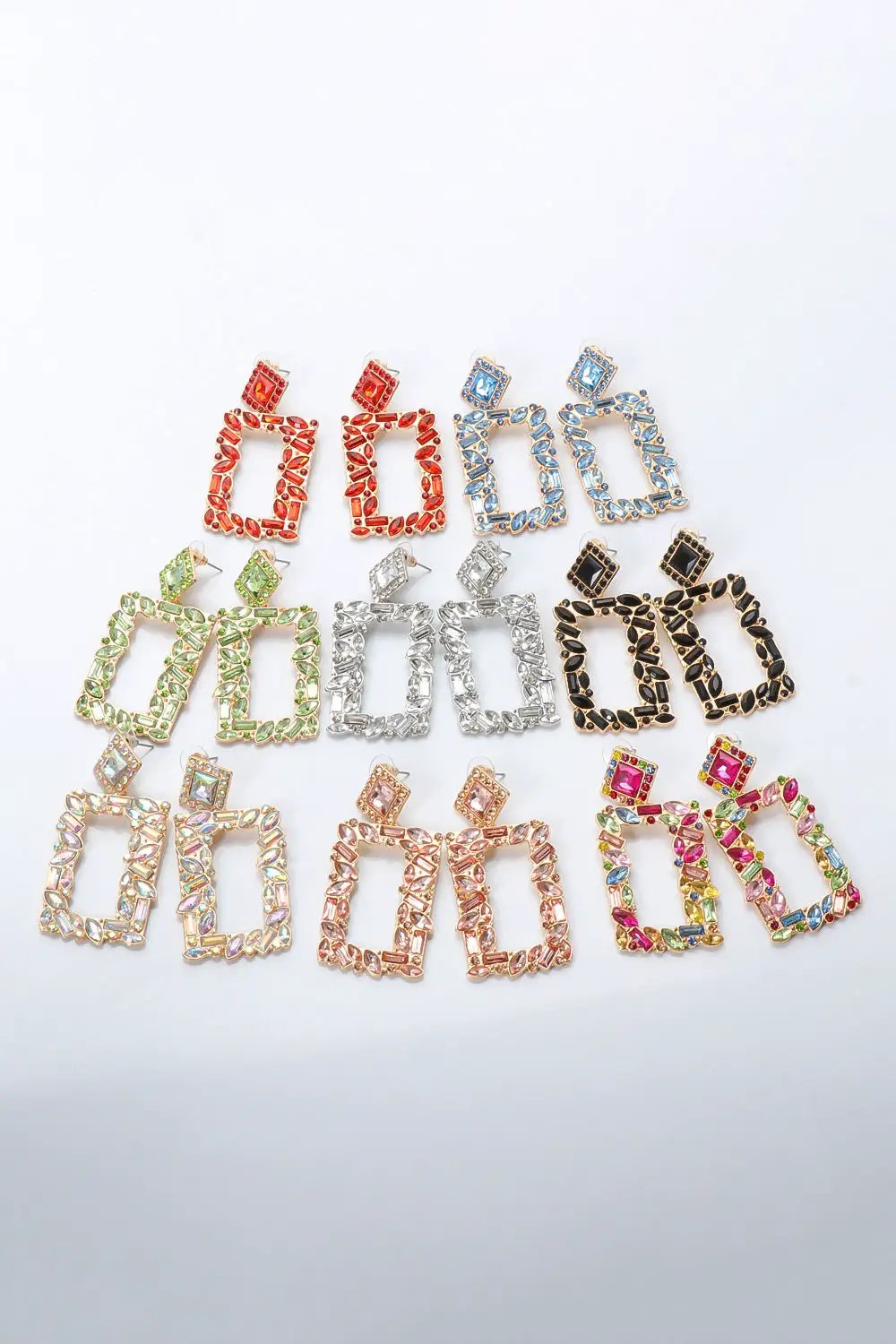 Square Shape Glass Stone Dangle Earrings by Trendsi