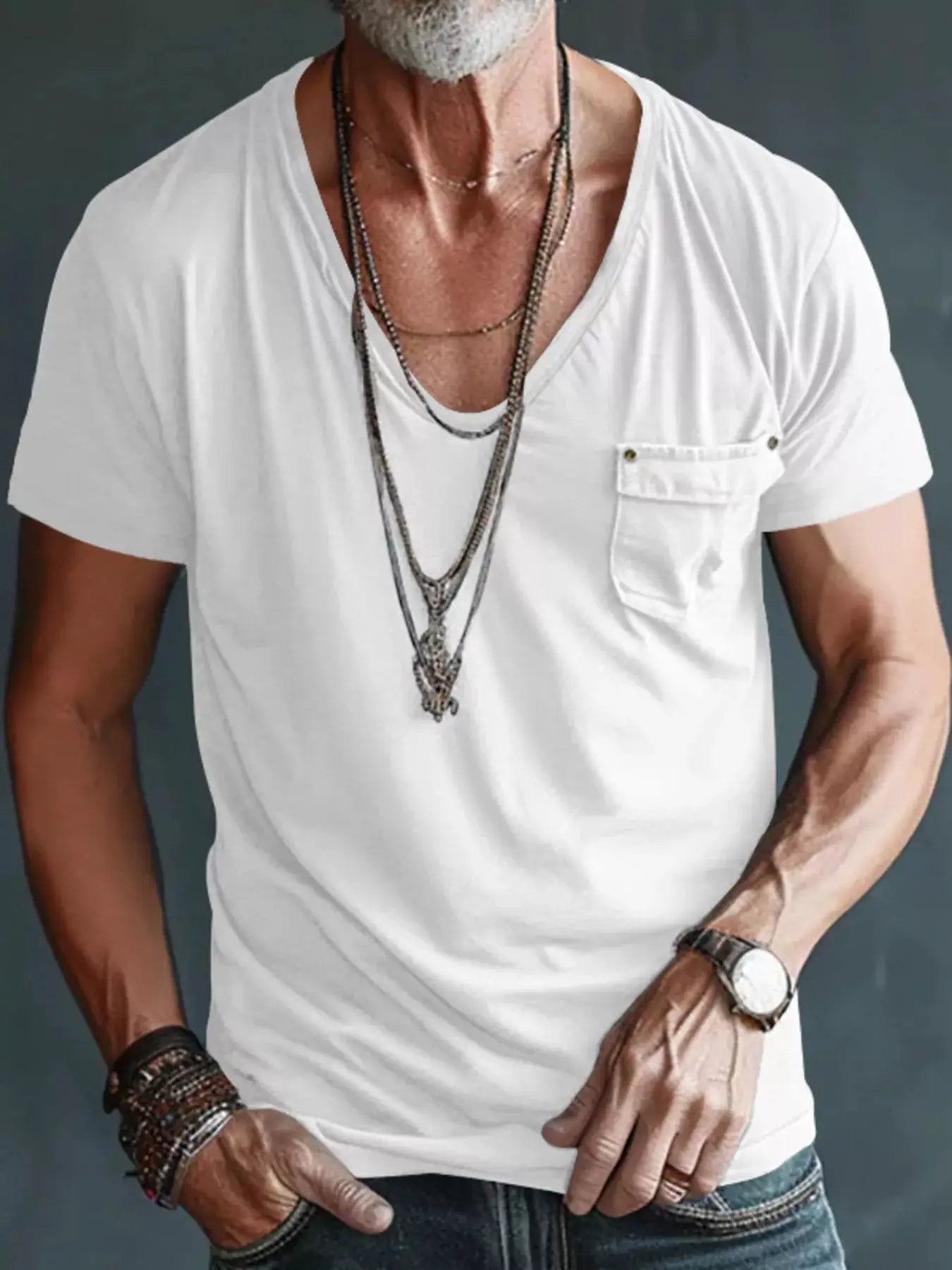 Men's Full Size V-Neck Pocket T-Shirt Plus Size by Trendsi