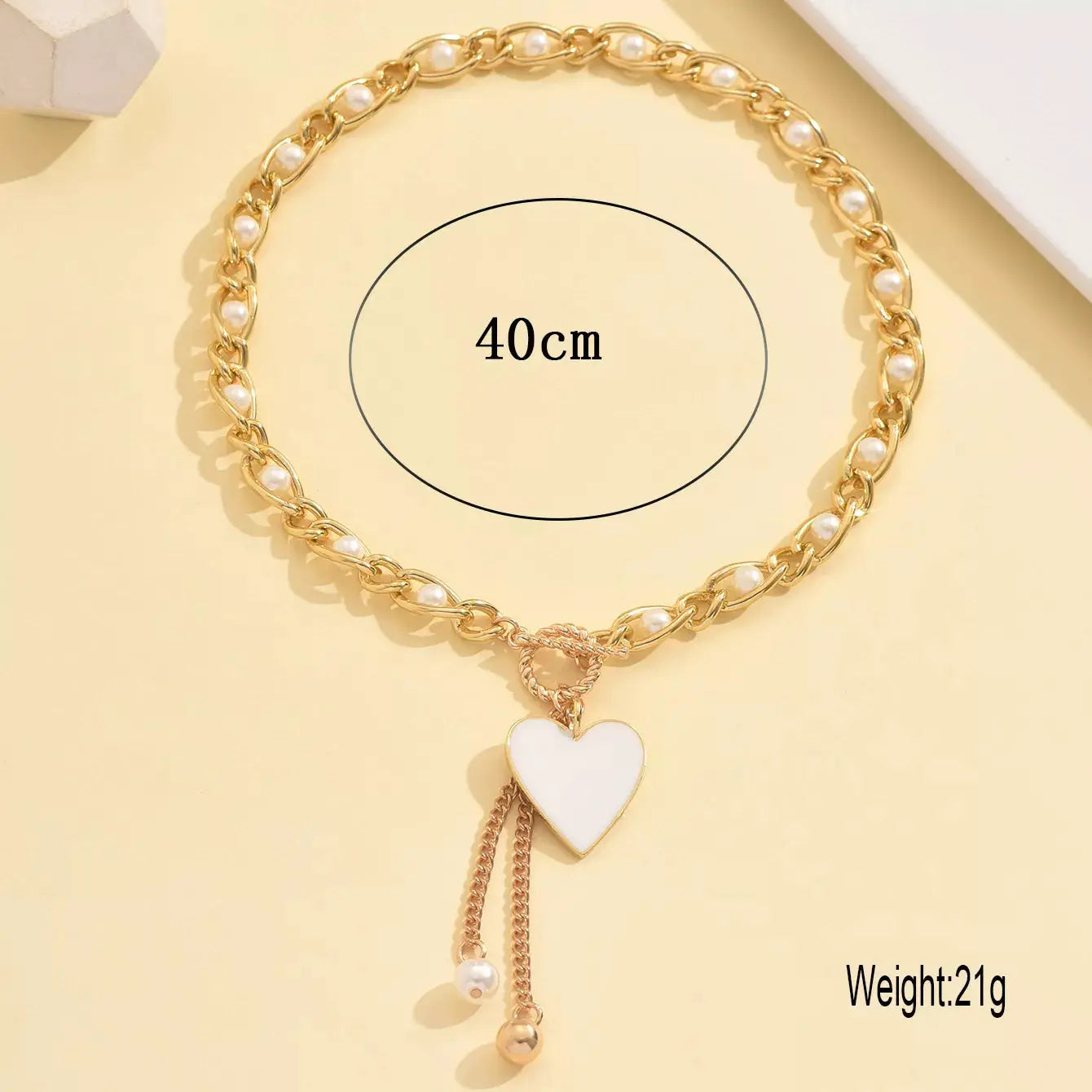 18K Gold-Plated Pearl Heart Necklace by Trendsi