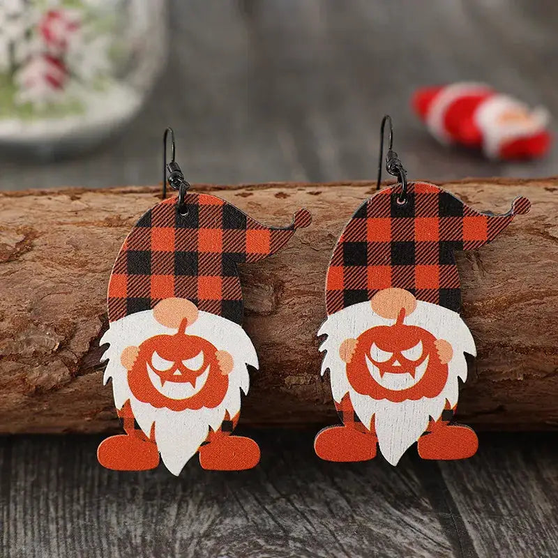 Wooden Dwarfs Pumpkin Dangle Earrings by Trendsi