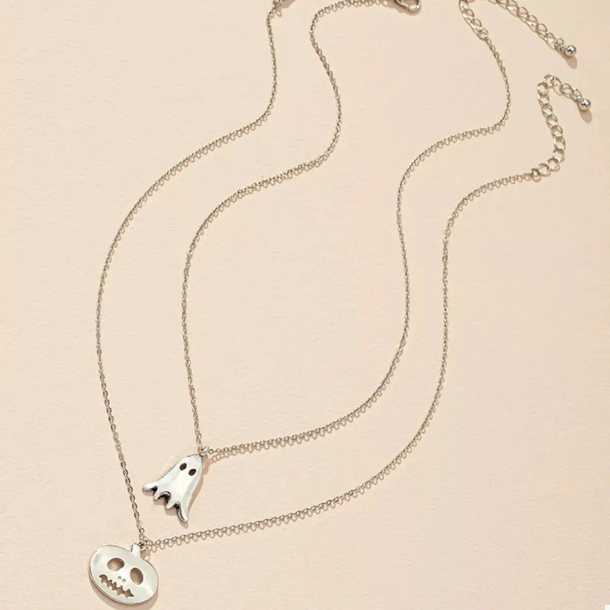 2 Piece Halloween Ghost & Pumpkin Pendant Necklace by Trendsi