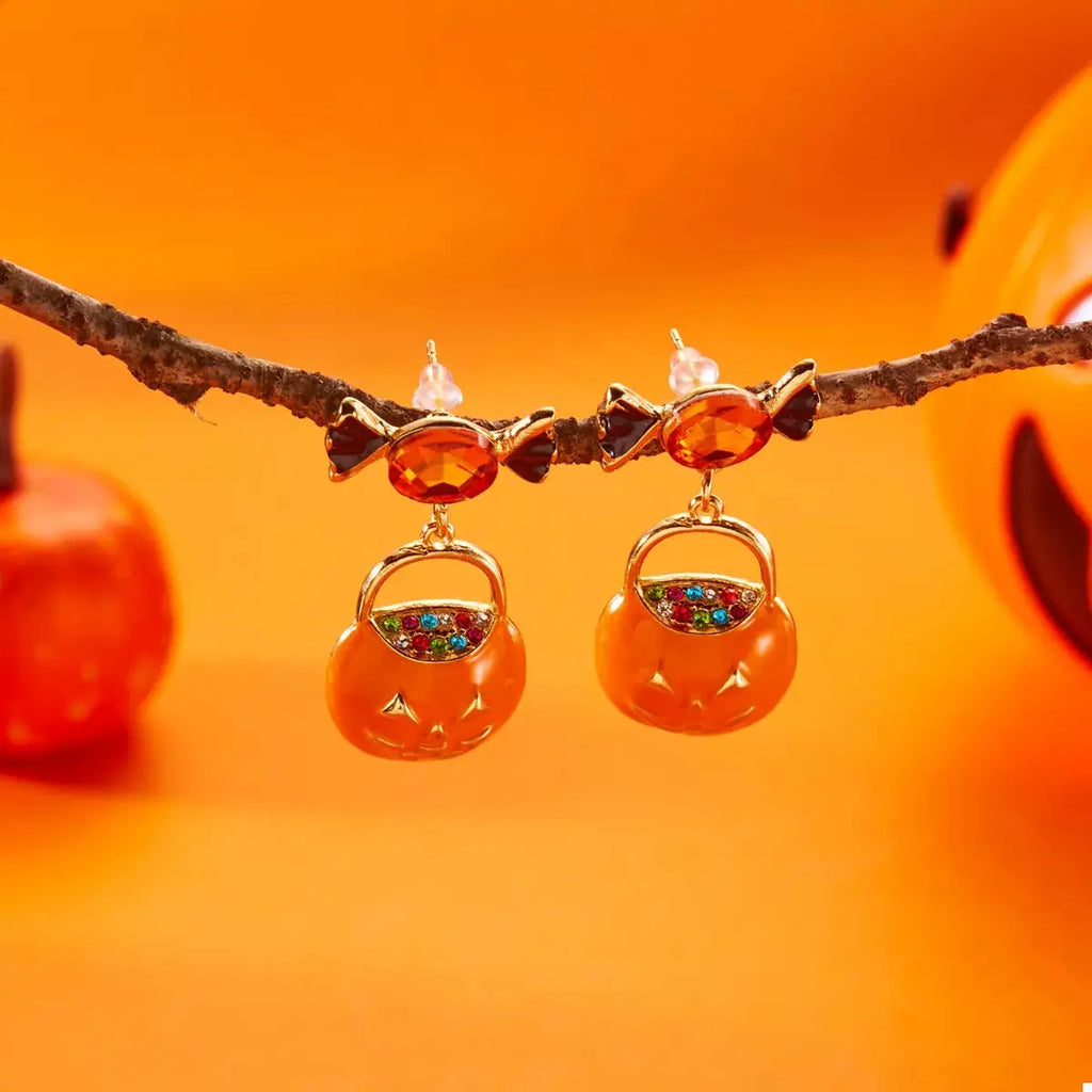 Halloween Rhinestone Pumpkin Dangle Earrings by Trendsi