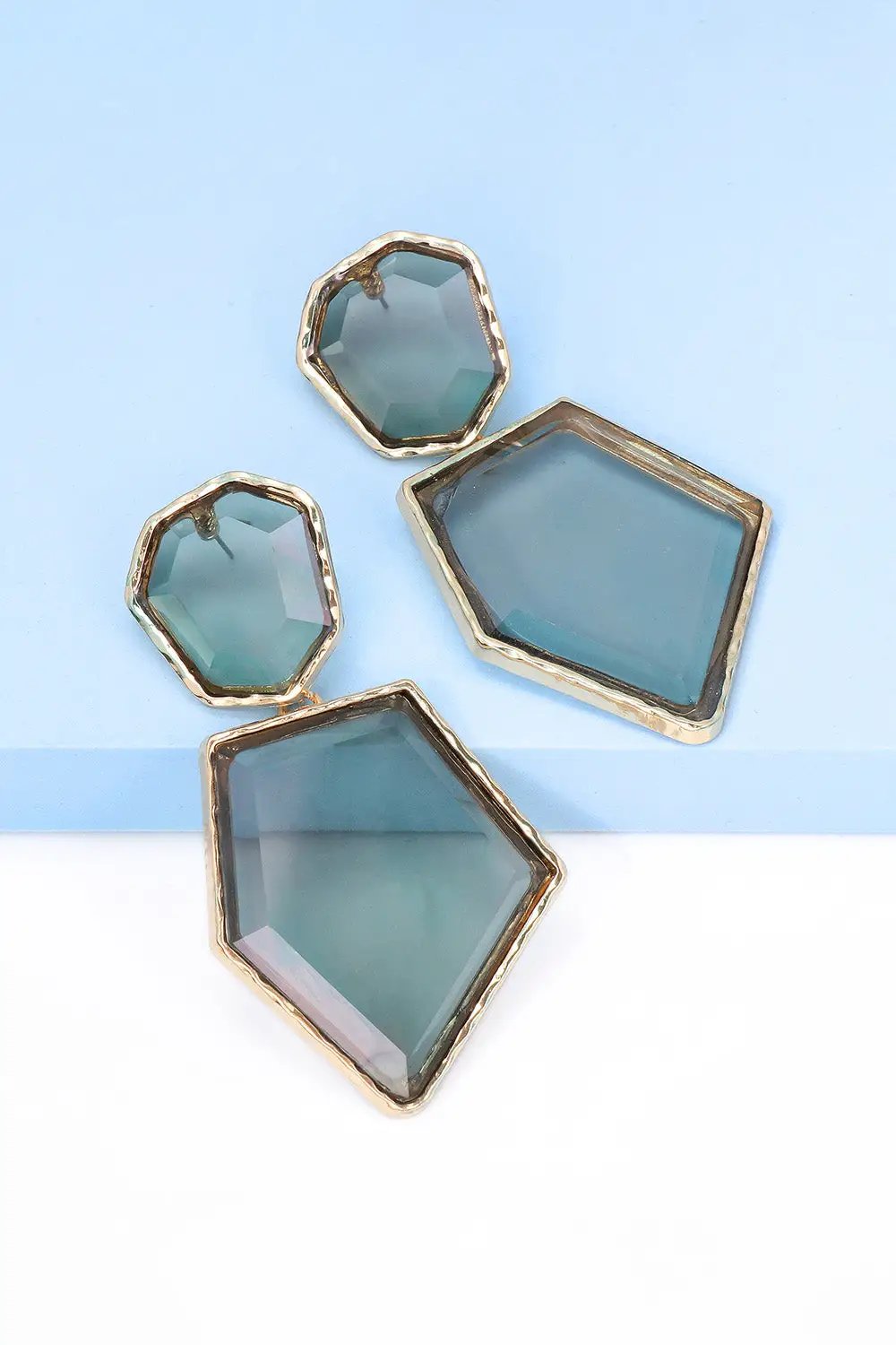 Geometrical Shape Zinc Alloy Frame Resin Dangle Earrings by Trendsi