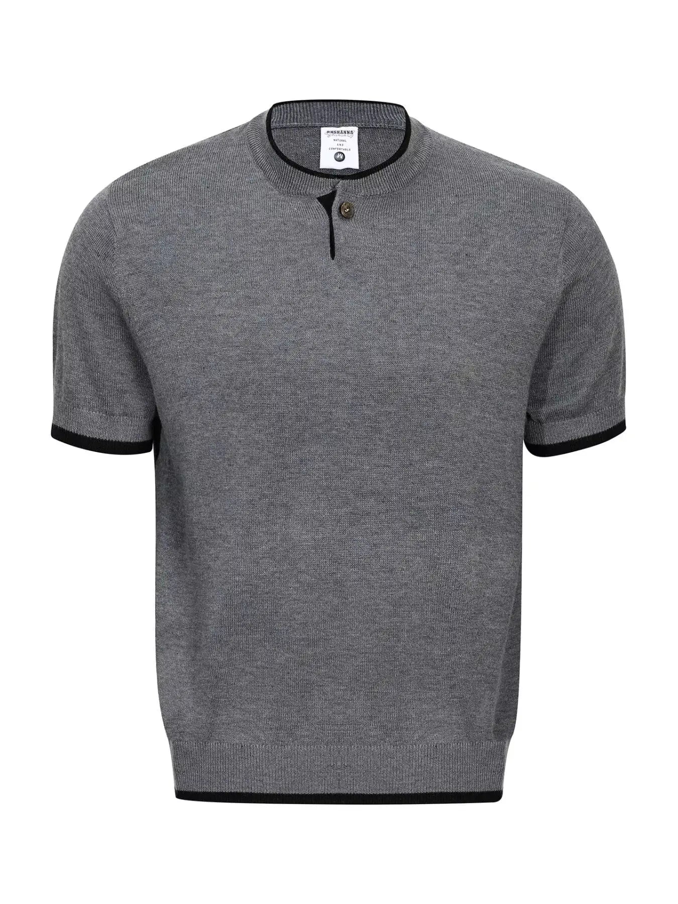 Men's Short Sleeve Collar Knit Top with Contrast Trim by Trendsi