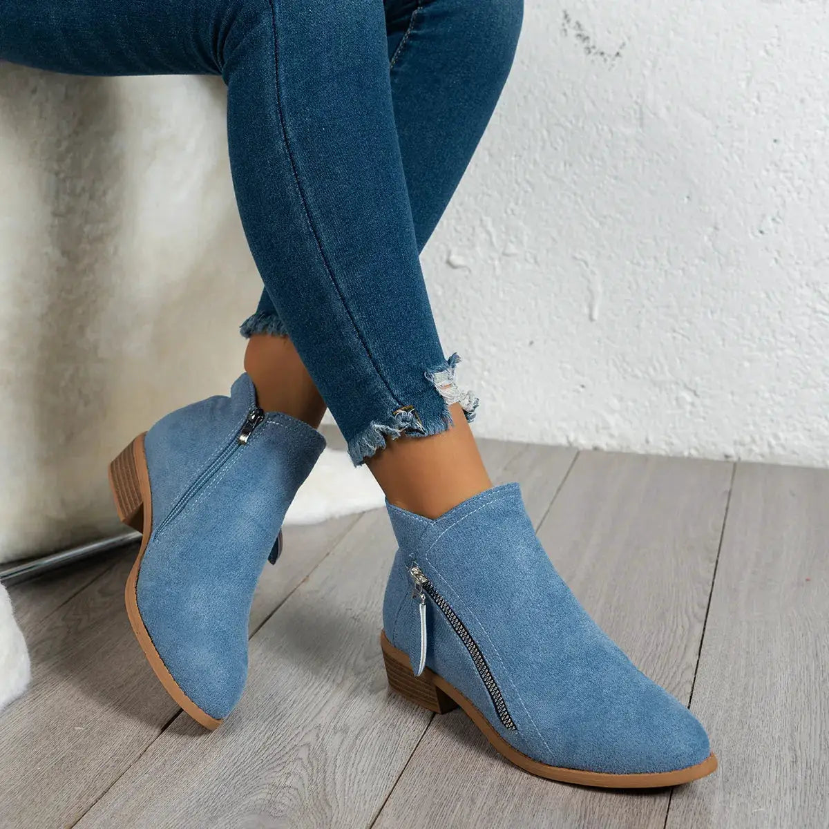 Side Zip Ankle Boots with Block Heel by Trendsi