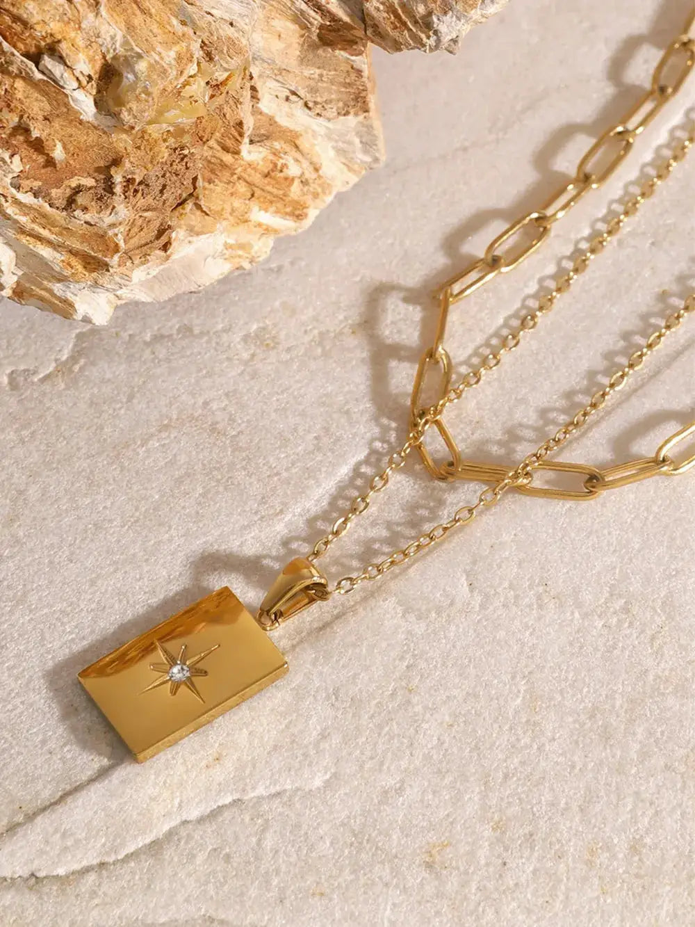 18K Gold-Plated Stainless Steel Double-Layered Necklace by Trendsi