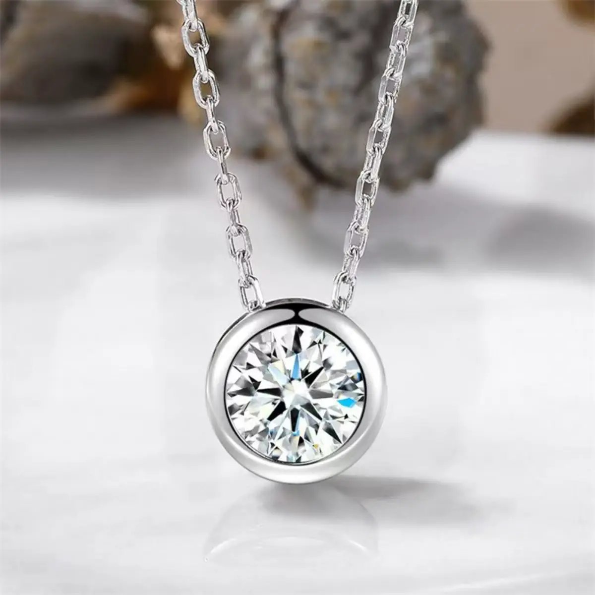 1 Carat Moissanite 925 Sterling Silver Pendant Necklace by Trendsi