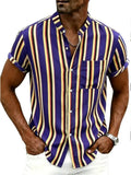 Men's Plus Size Striped Button Up Short Sleeve Shirt by Trendsi