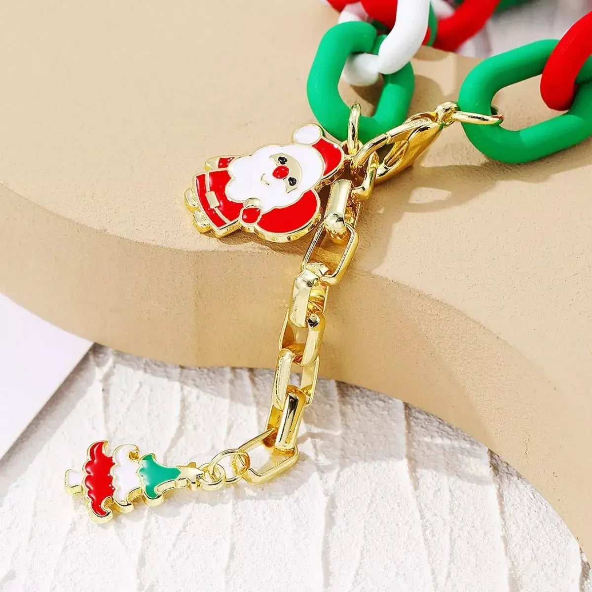 Christmas Festive Chain Link Bracelet with Santa Charm by Trendsi