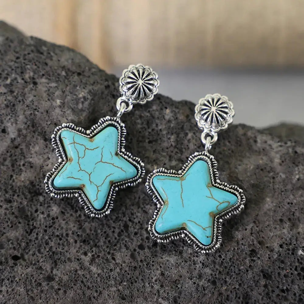 Artificial Turquoise Alloy Star Earrings by Trendsi