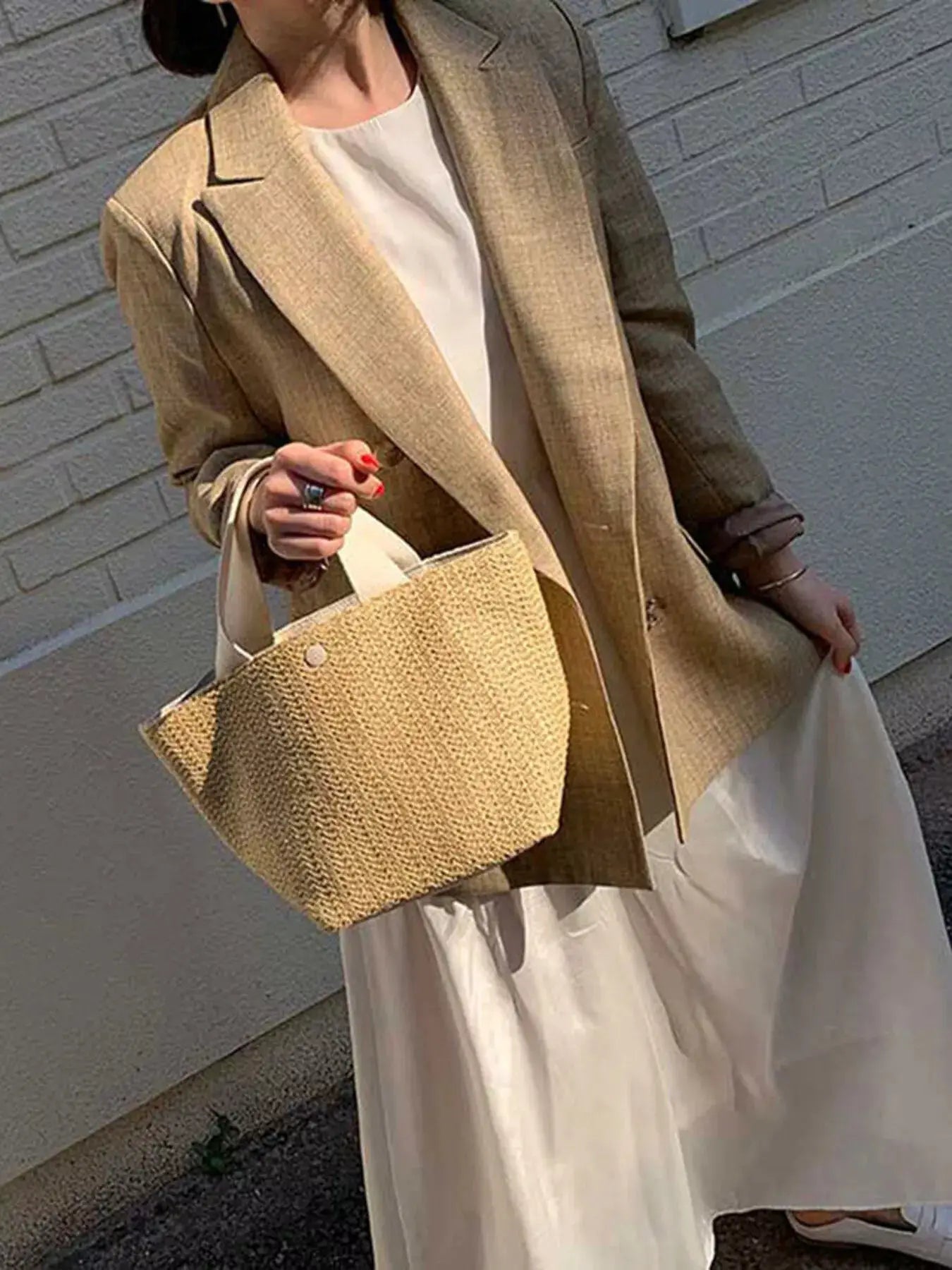 Woven Straw Tote Bag by Trendsi