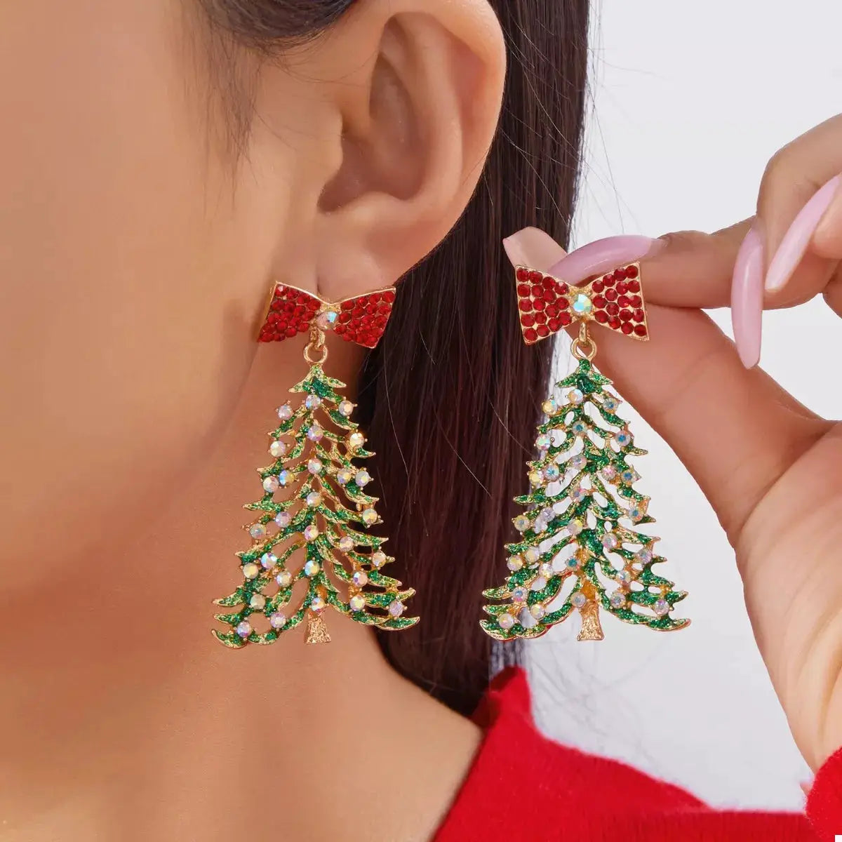 Christmas Tree Bow Drop Earrings by Trendsi