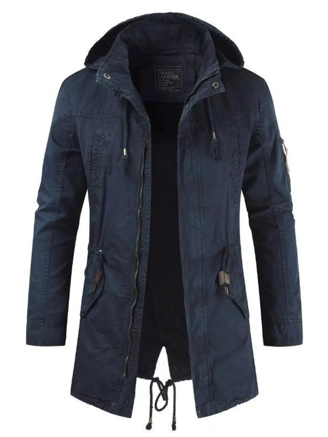 Men's Plus Size Drawstring Casual Hooded Parka Coat by Trendsi