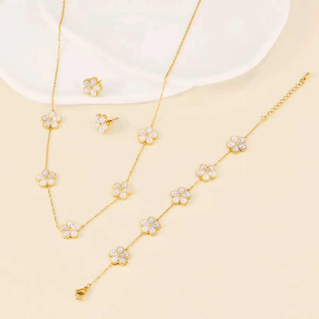 18K Gold-Plated Flower Jewelry Set by Trendsi