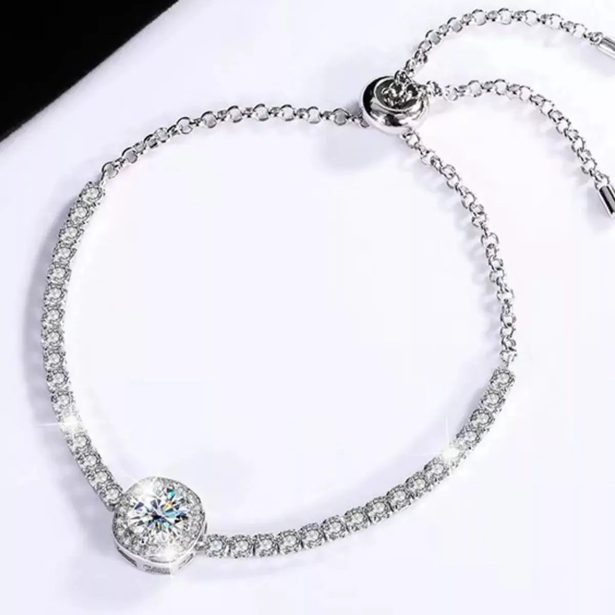 1 Carat Moissanite 925 Sterling Silver Chain Bracelet by Trendsi
