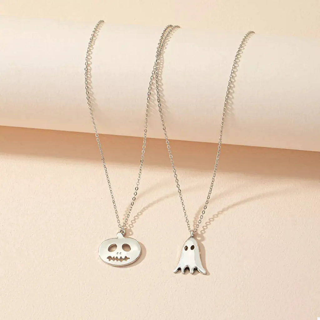 2 Piece Halloween Ghost & Pumpkin Pendant Necklace by Trendsi