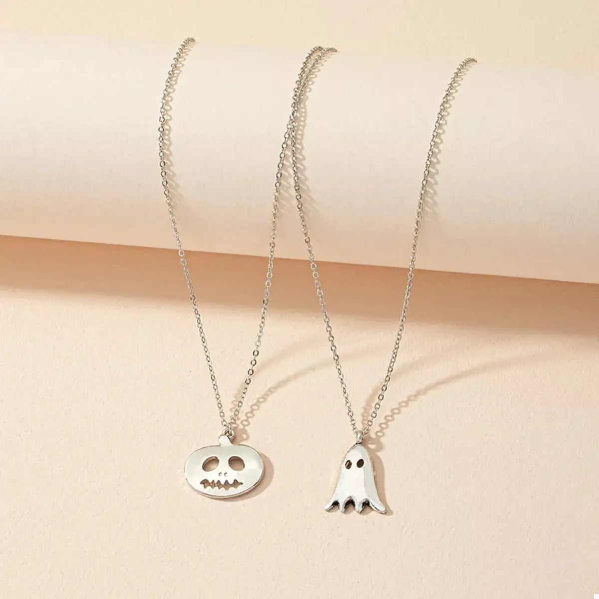 2 Piece Halloween Ghost & Pumpkin Pendant Necklace by Trendsi