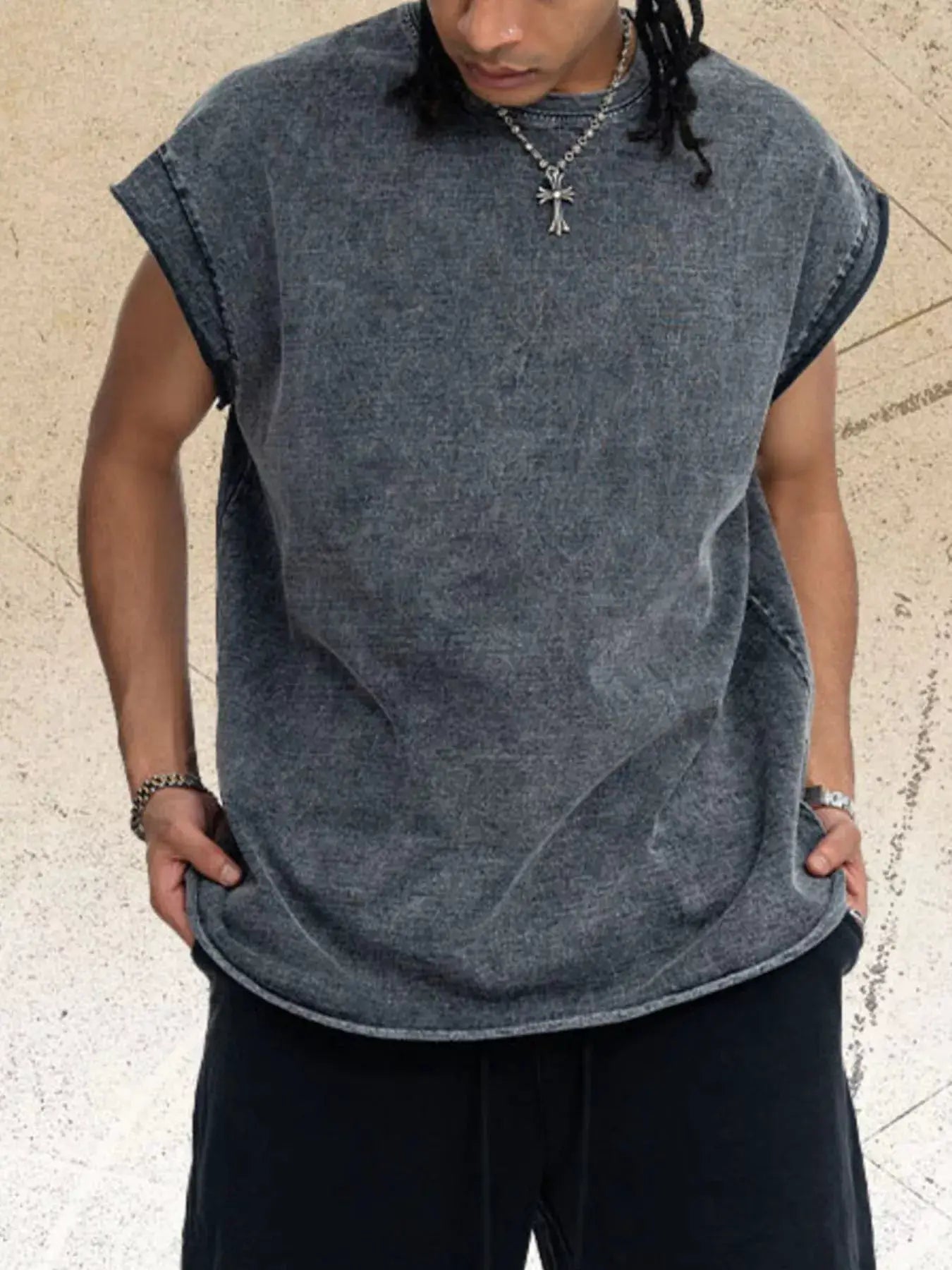 Men's Washed Round Neck Tank by Trendsi