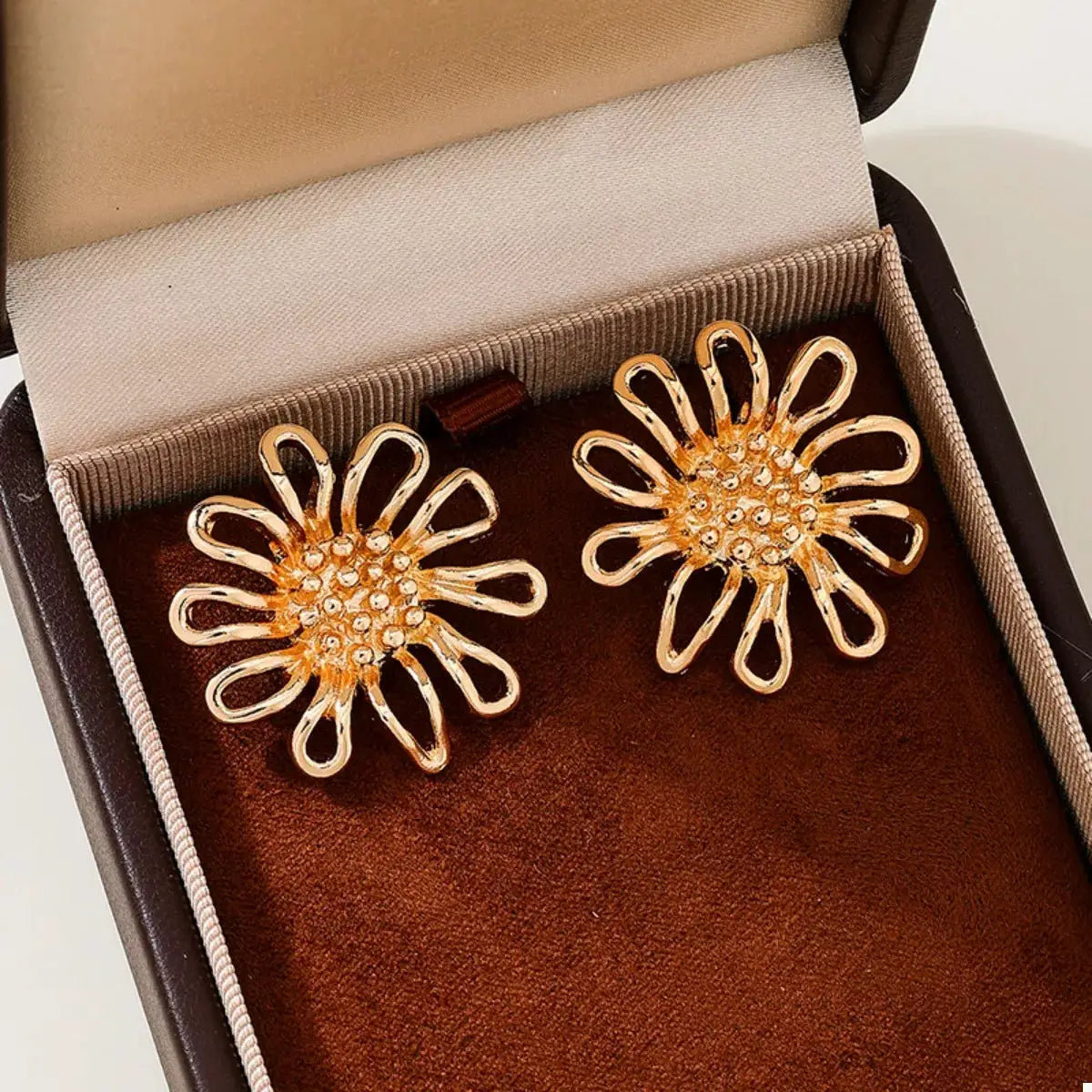 18K Gold-Plated Flower Stud Earrings by Trendsi