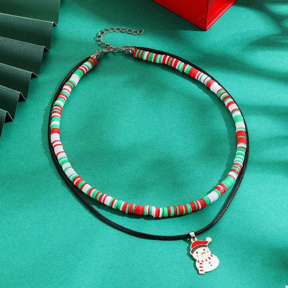 PU Leather Cord Necklace with Christmas Santa Pendant by Trendsi