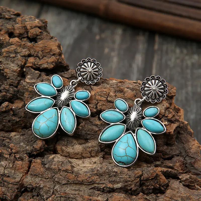 Artificial Turquoise Flower Earrings by Trendsi