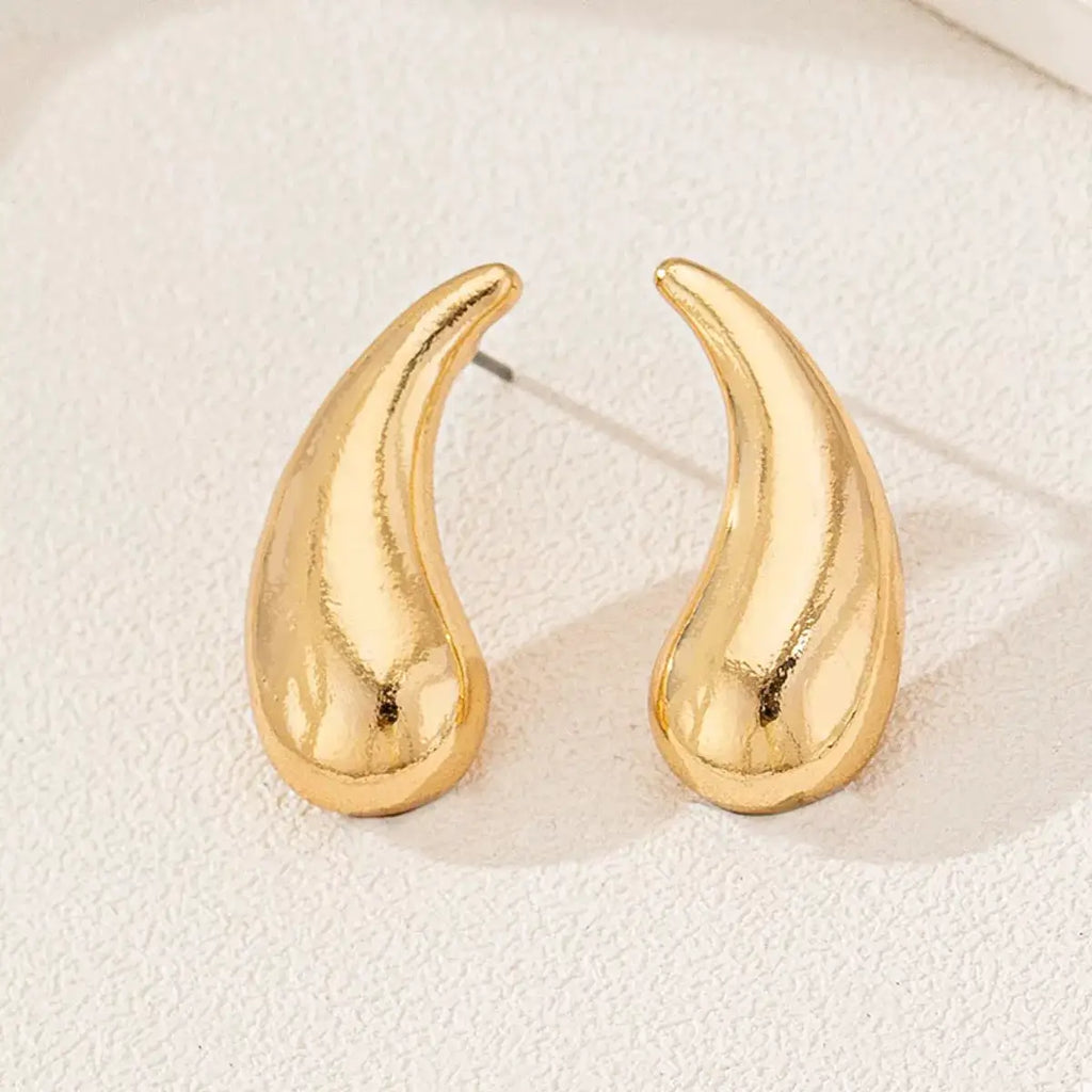 Curved Teardrop Stud Earrings by Trendsi