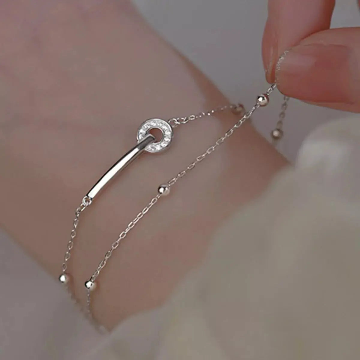 925 Sterling Silver Double Layered Bracelet by Trendsi