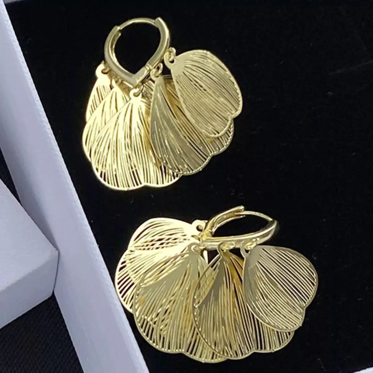 18K Gold-Plated Textured Leaf Drop Earrings by Trendsi