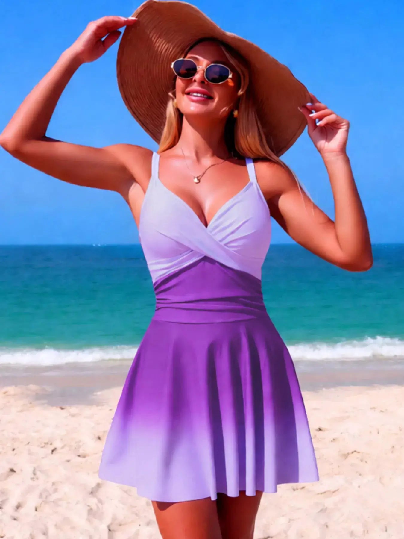 V-Neck Gradient One-Piece Swimsuit by Trendsi