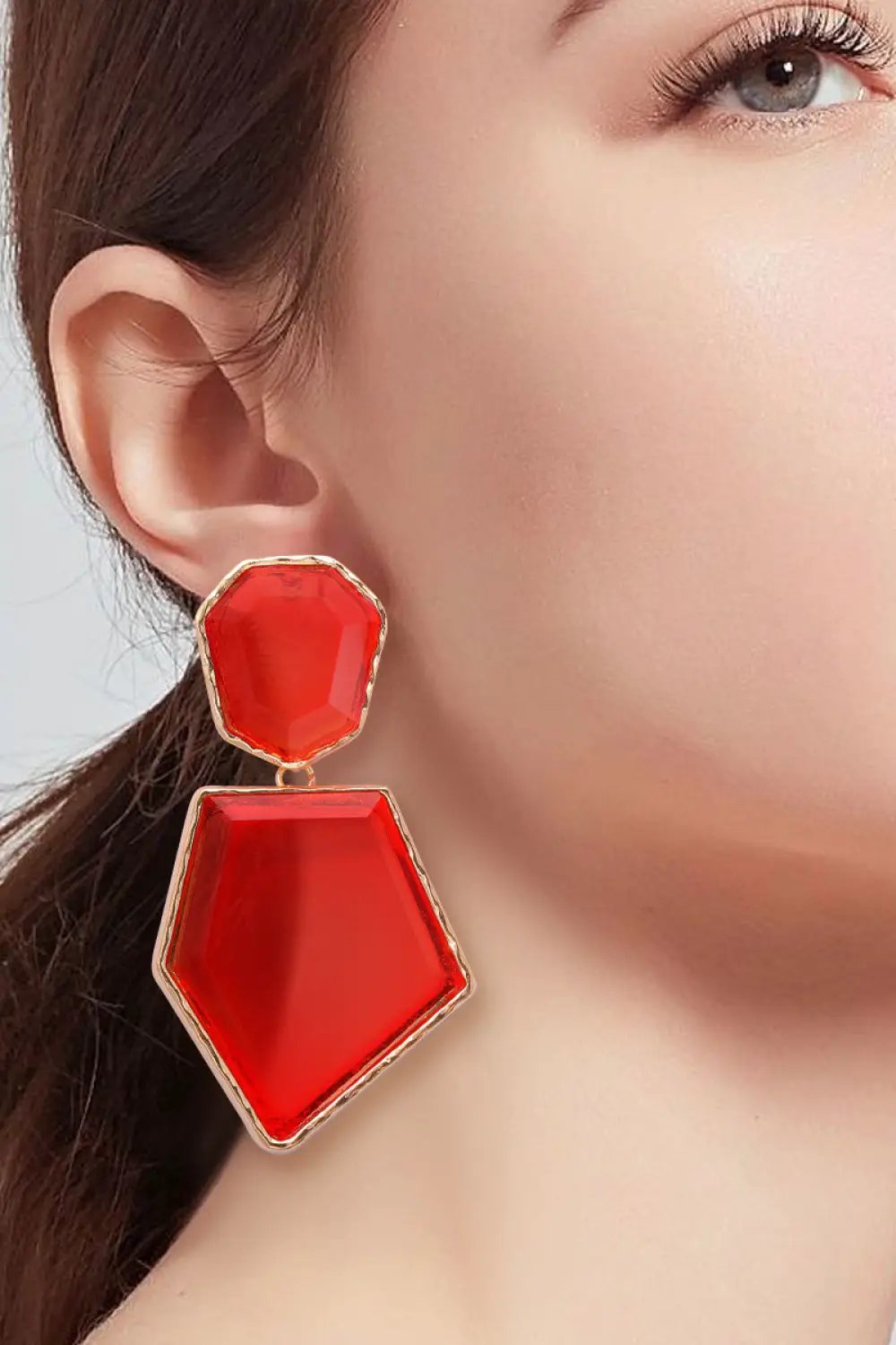 Geometrical Shape Zinc Alloy Frame Resin Dangle Earrings by Trendsi