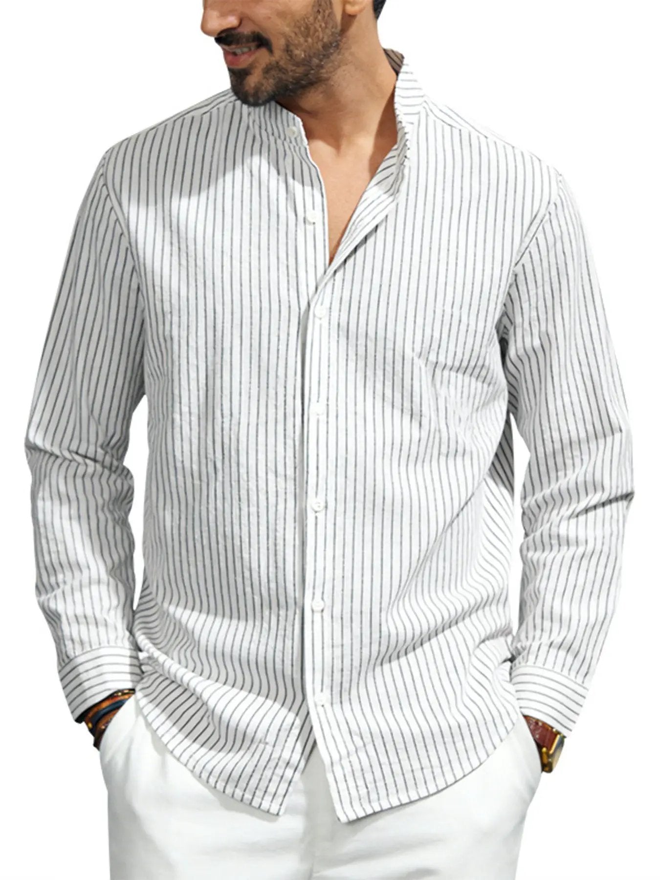 Men's Full Size Striped Long Sleeve Shirt Plus Size by Trendsi